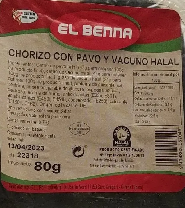 Chorizo con pavo y vacuno halal