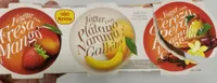 Yogures con fresa y mango, plátano, naranja y galleta y cereza, pera, vainilla y canela