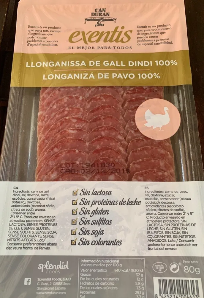 Llonganissa de Gall Dindi 100%