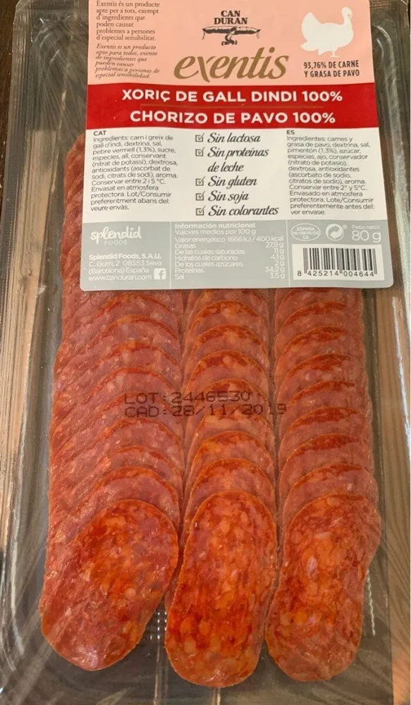 Xoriço de gall dindi 100%