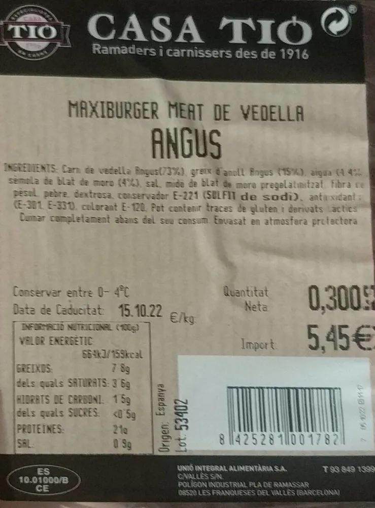 Maxiburguer meat vedella angus