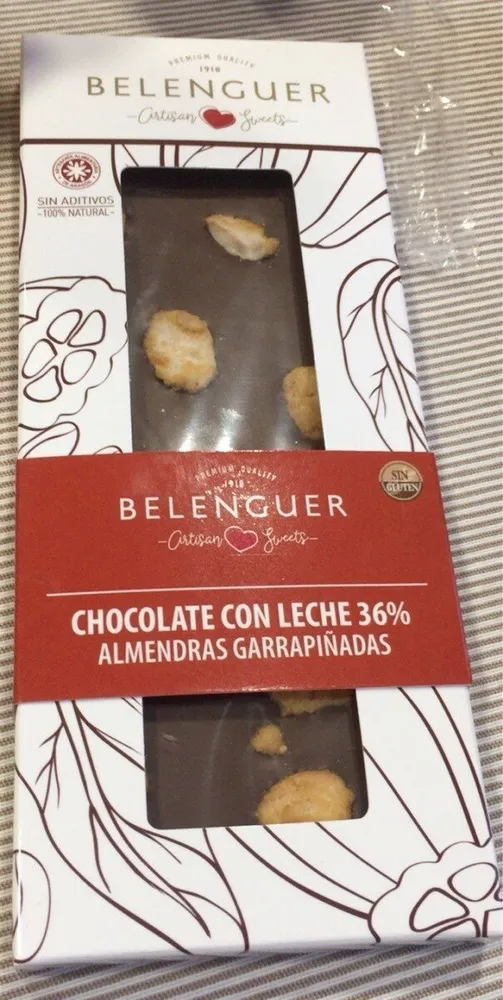 Chocolate con leche y almendras garrapiñadas