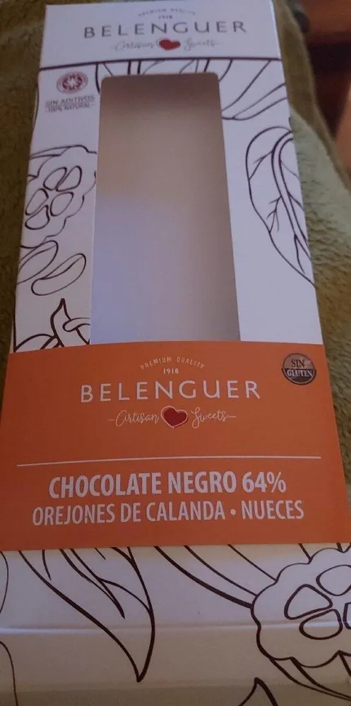 Chocolate negro 64%. Orejones de calanda. Nueces.