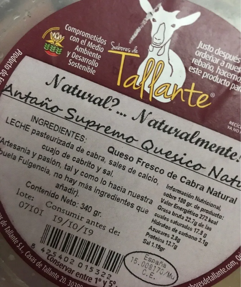 Queso fresco de cabra natural