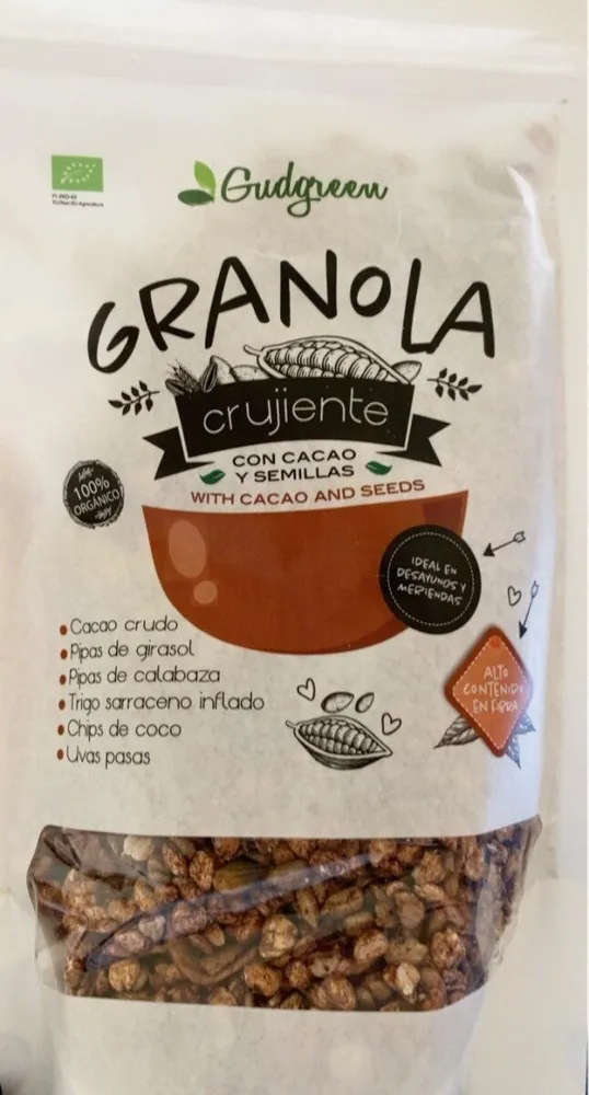 Granola crujiente con semillas y cacao