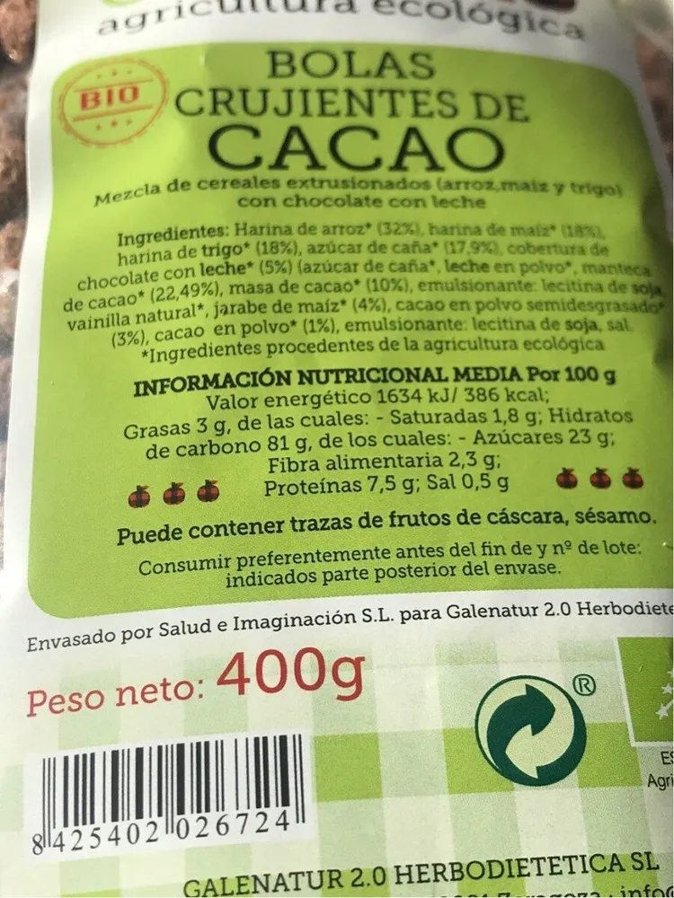 Bilas crujientes de cacao bio