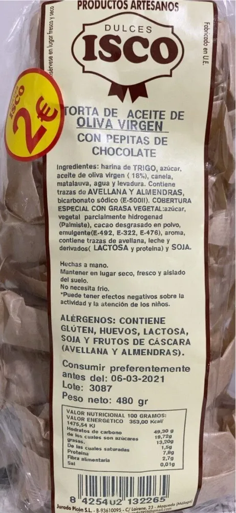 Torta de aceite con pepitas de chocolate