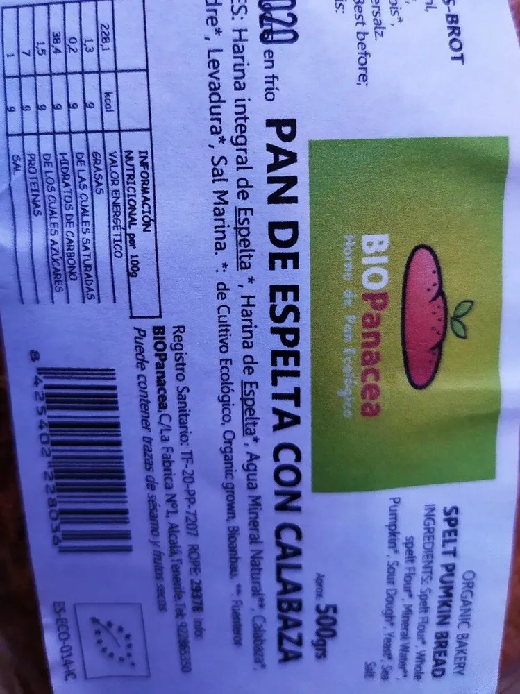 PAN DE ESPELTA CON CALBAZA