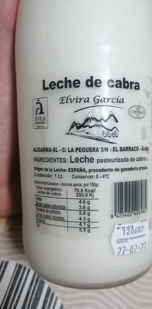 Leche cabra entera pasteurizada