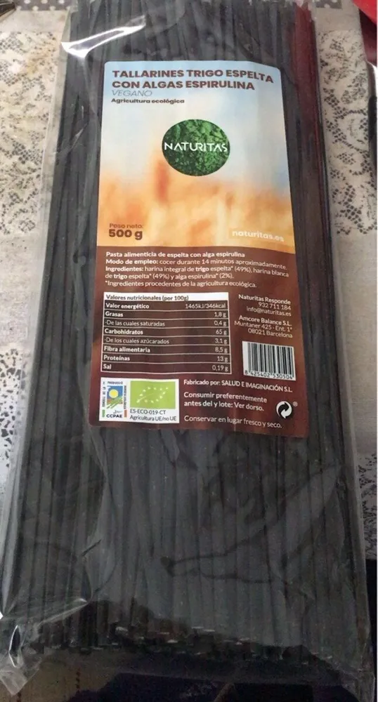 Tallarines espelta con algas espirulina