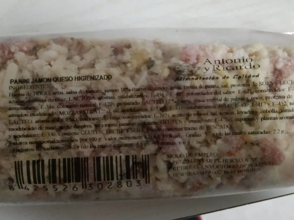 Panini Jamón Queso Higienizado