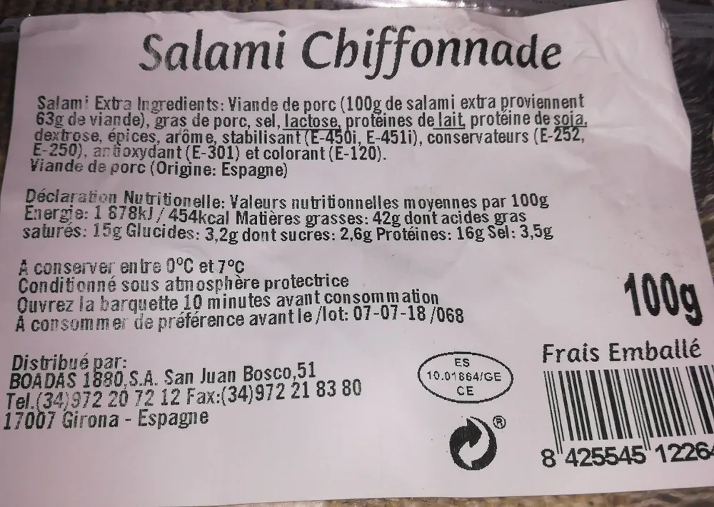 Salami chiffonnade