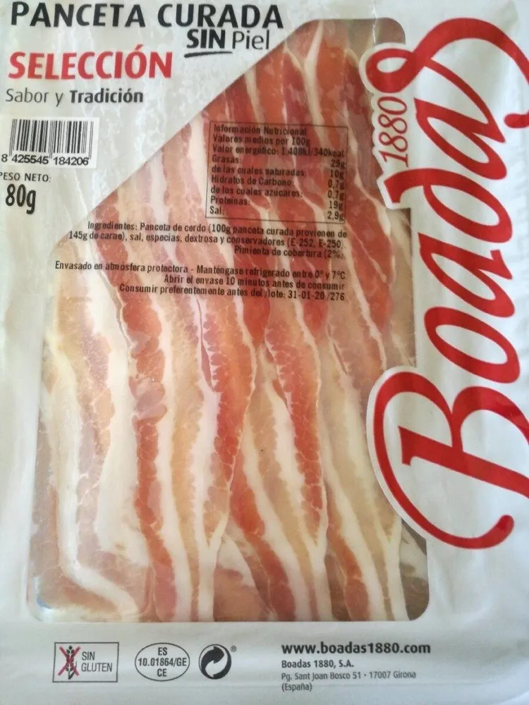 Panceta curada sin piel