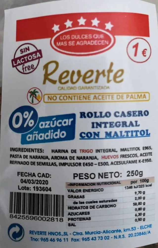 Rollo casero integral con maltitol