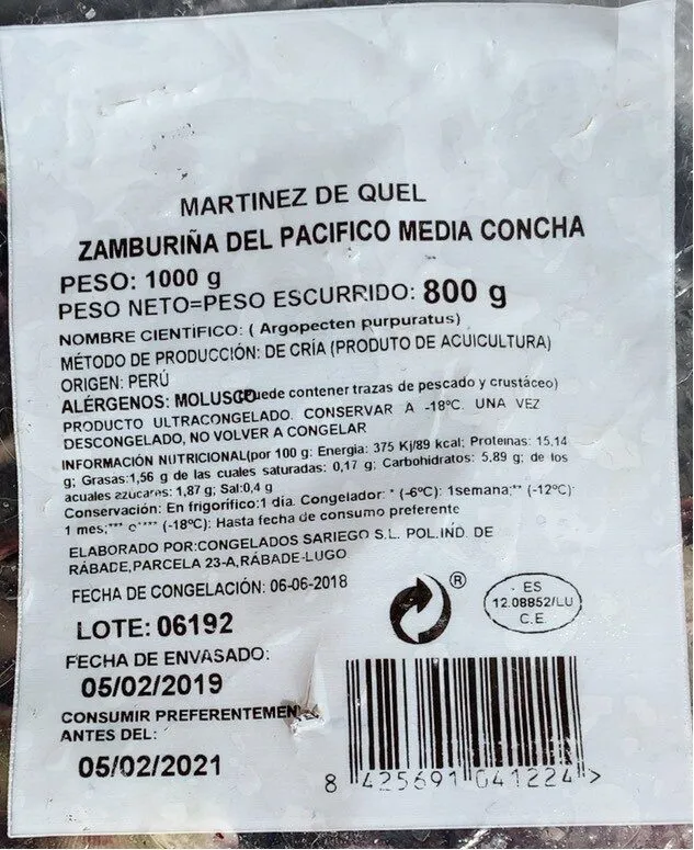 Zamburiña del pacífico media concha