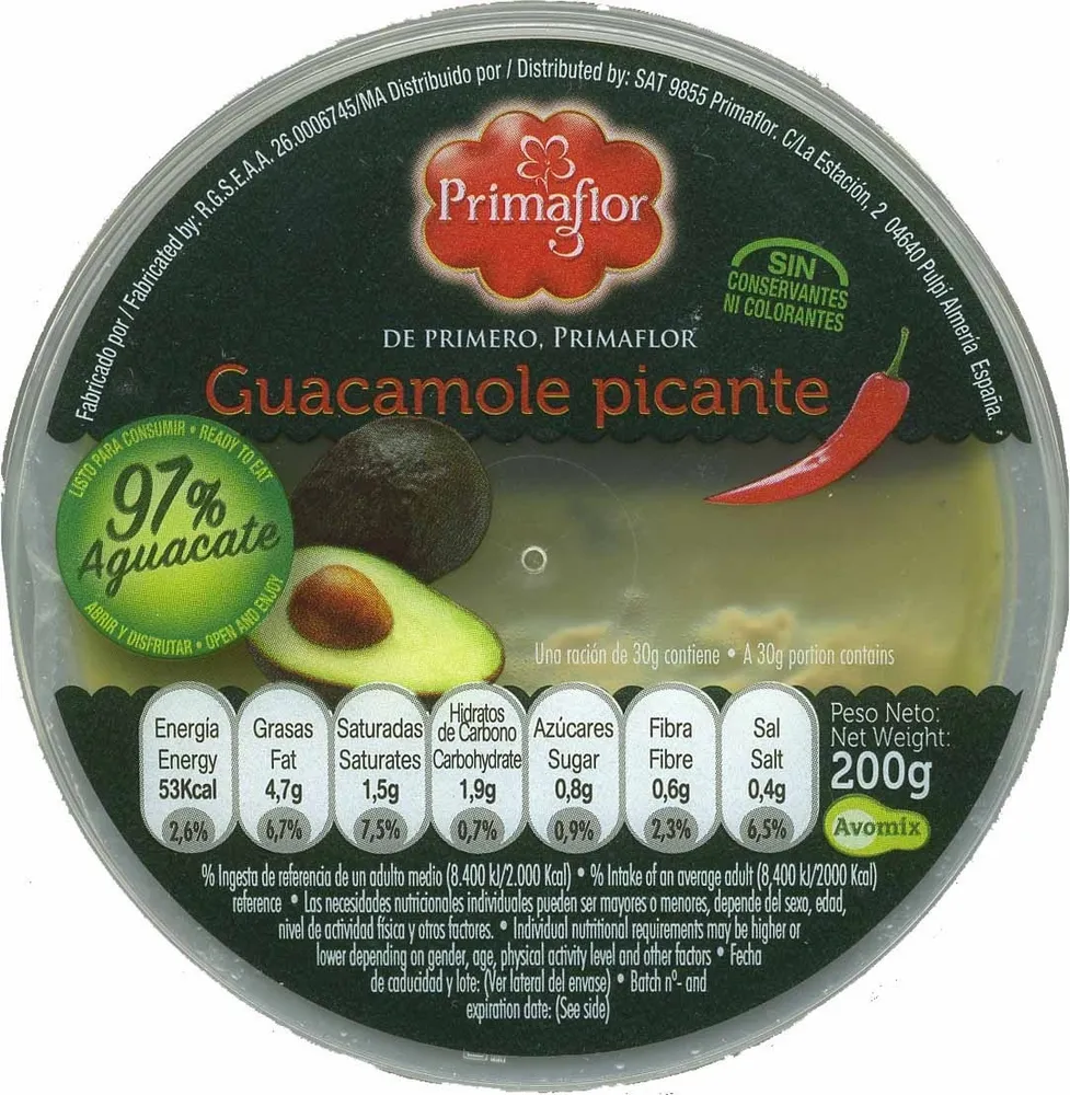 Guacamole fresco "Primaflor" picante