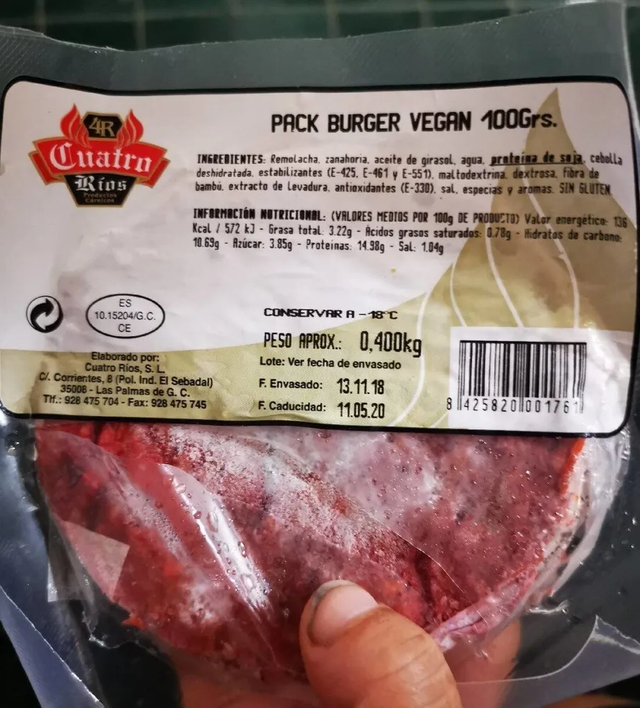 Hamburguesa vegana cuatro ríos