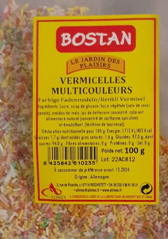 Vermicelles multicolores