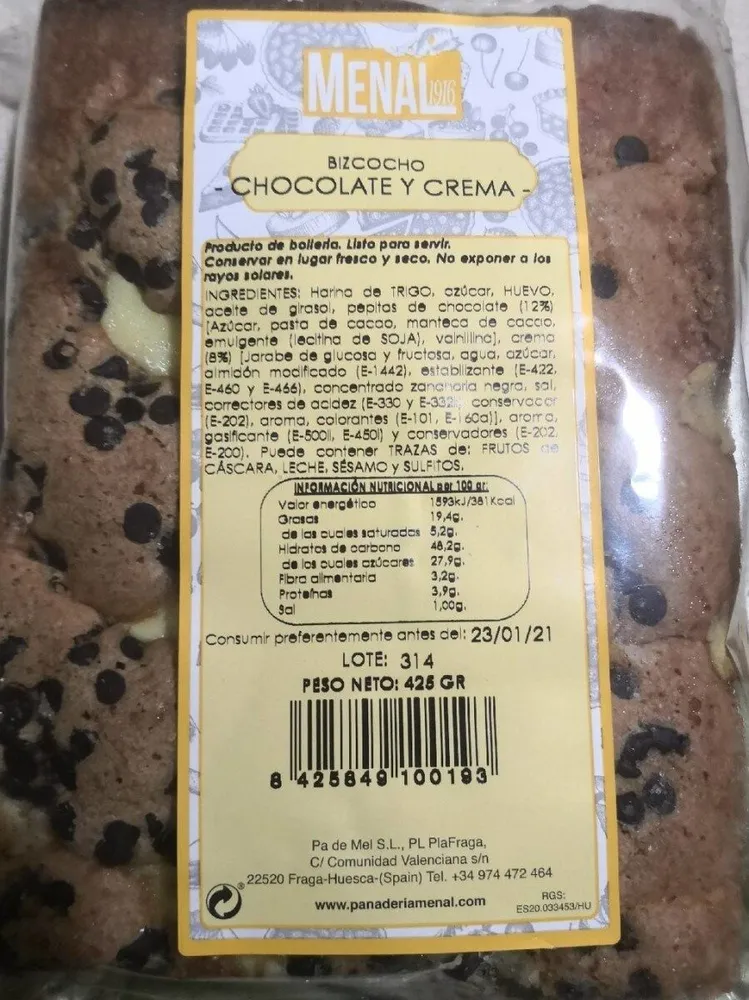 Bizcocho Chocolate y Crema