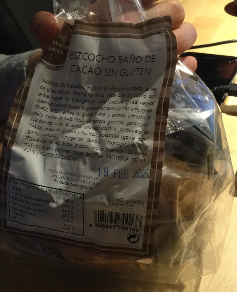 Bizcocho baño de cacao sin gluten