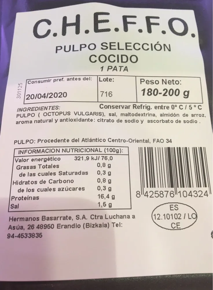 Pulpo cocido