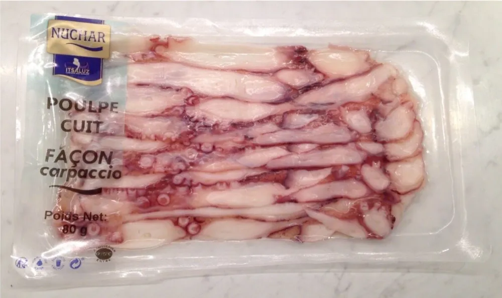 poulpe cuit façon carpaccio