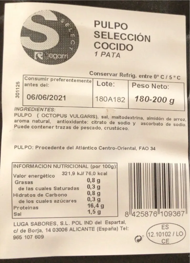 Pulpo seleccion cocido