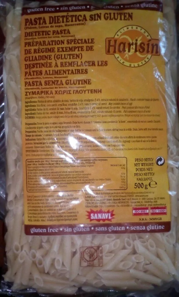 Pasta dietética sin gluten
