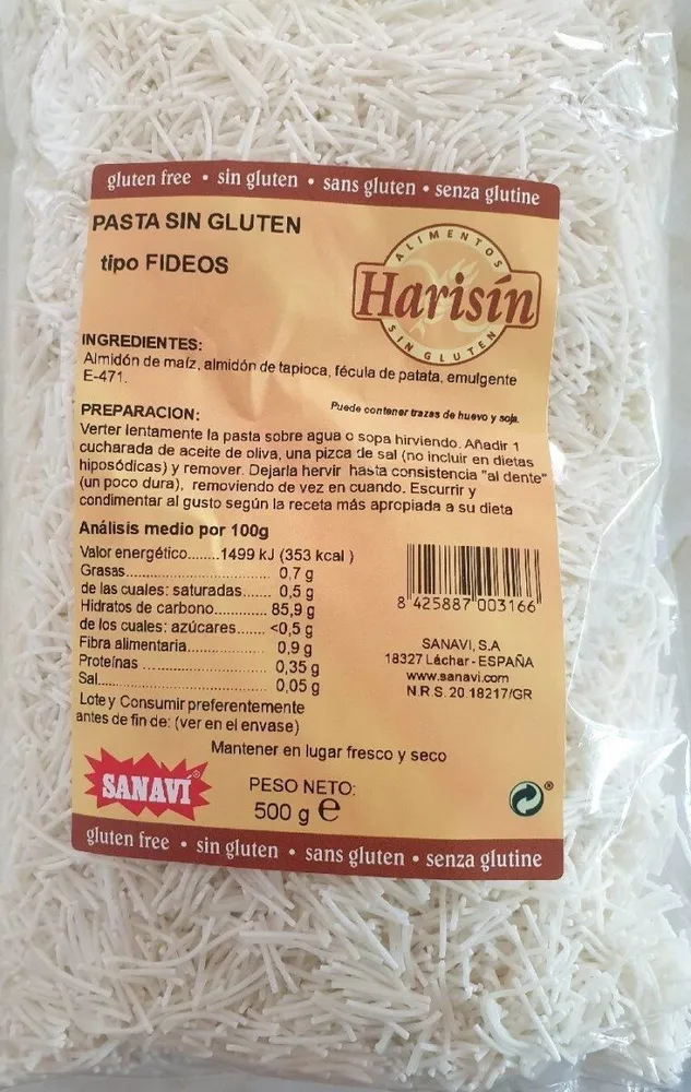 Pasta sin gluten, fideos