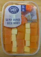 Dados de salmón ahumado y queso havarti