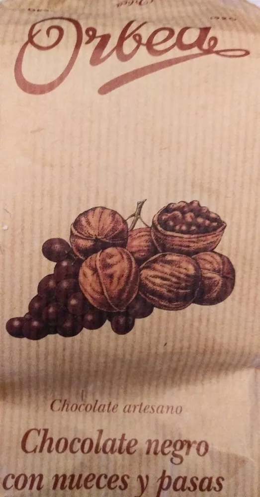 Chocolate negro con nueces y pasas