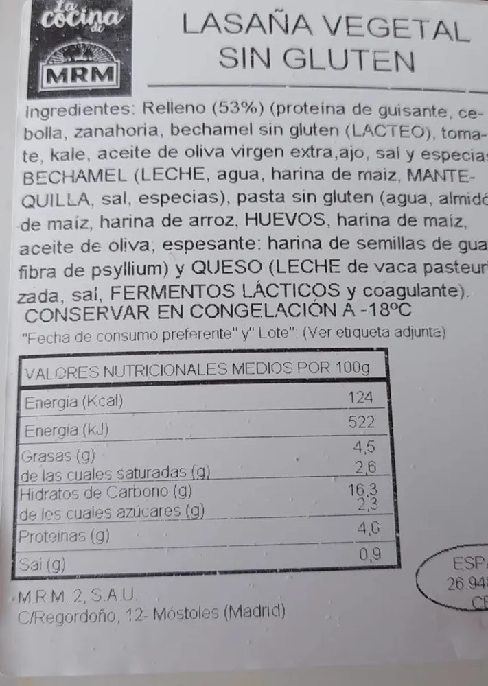 Lasaña vegetal sin gluten