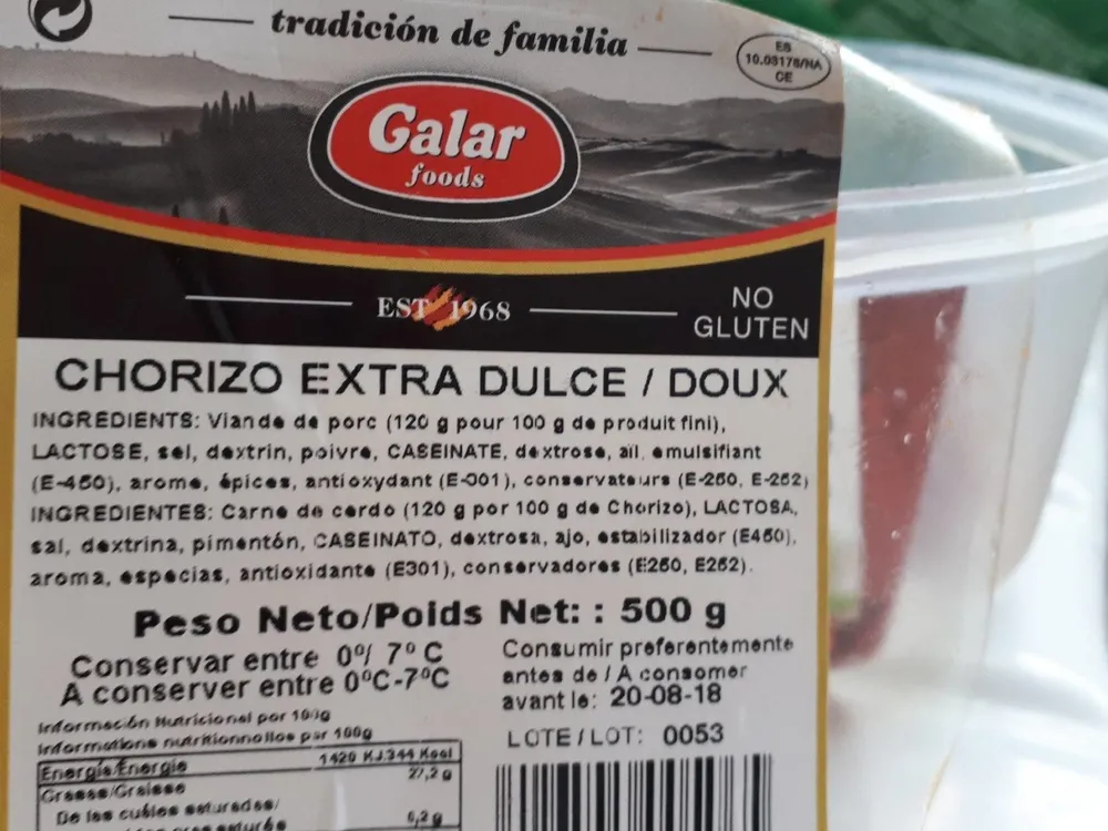 Chorizo extra dulce doux