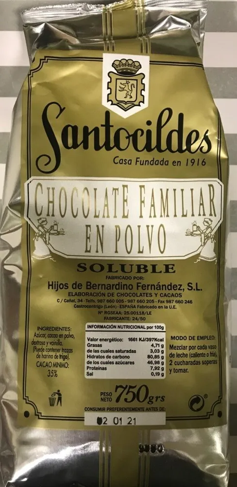 Chocolate familiar en polvo