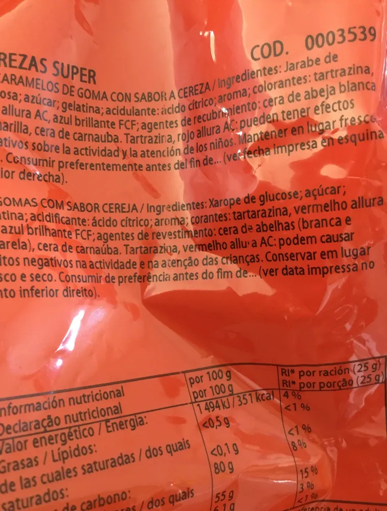 Caramelos de goma con sabor a cereza