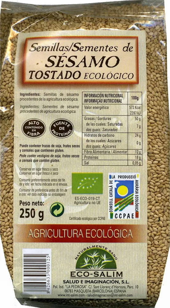 Semillas sésamo tostado ecológico