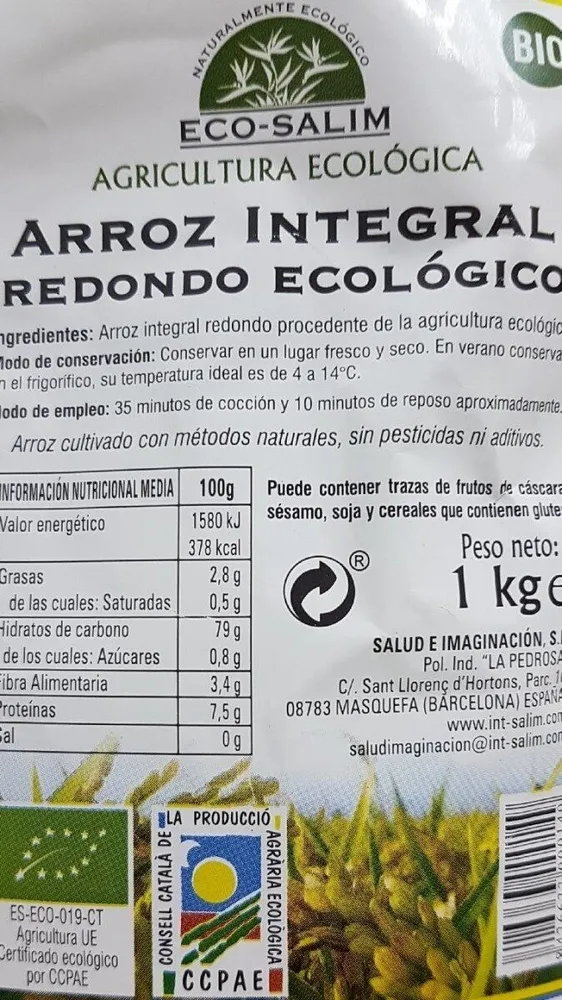 Arroz integral redondo ecológico