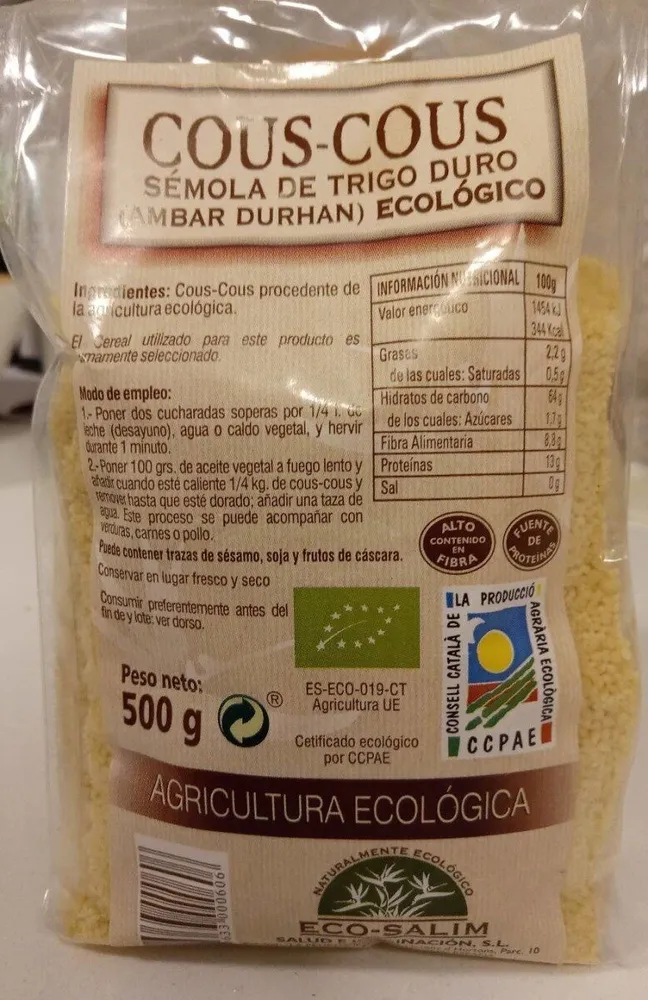 Cous Cous Sémola de Trigo Duro Ecologico