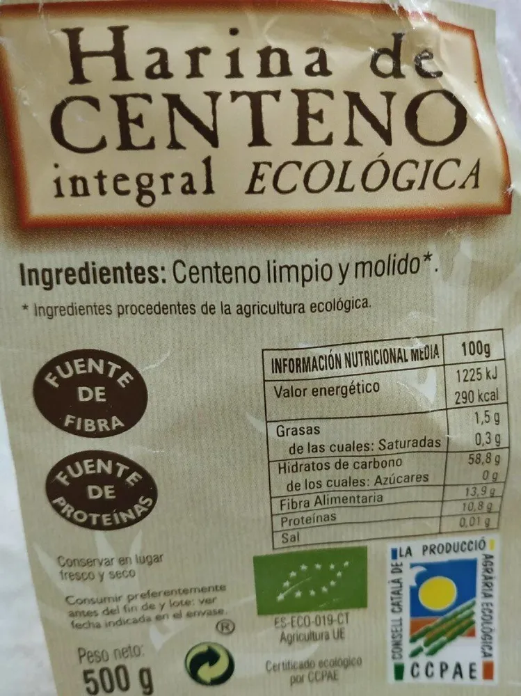 Harina de centeno integral ecológica