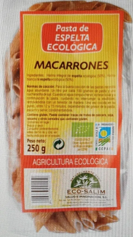 Macarrones de espelta ecológica