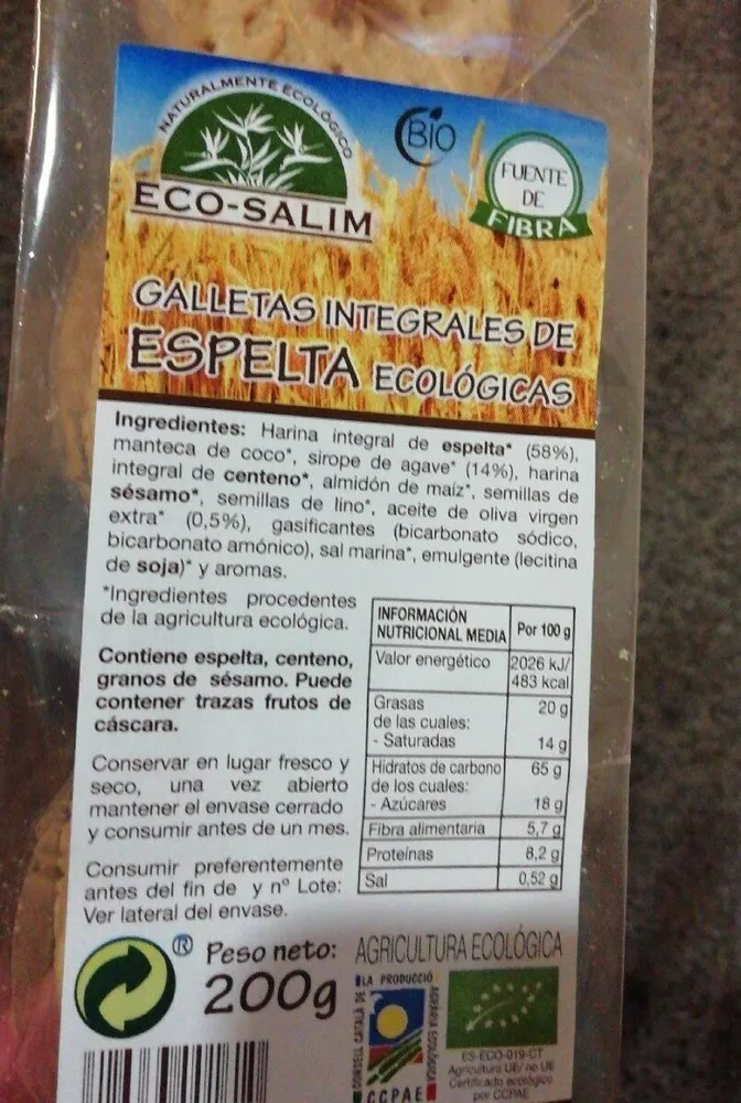 Galletas integrales de espelta ecológicas