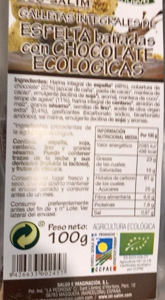 Galletas chocolate espelta