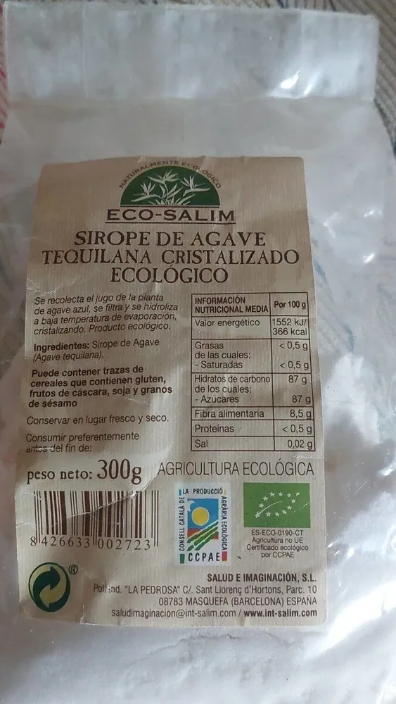 Sirope de agave tequilana cristalizado ecológico