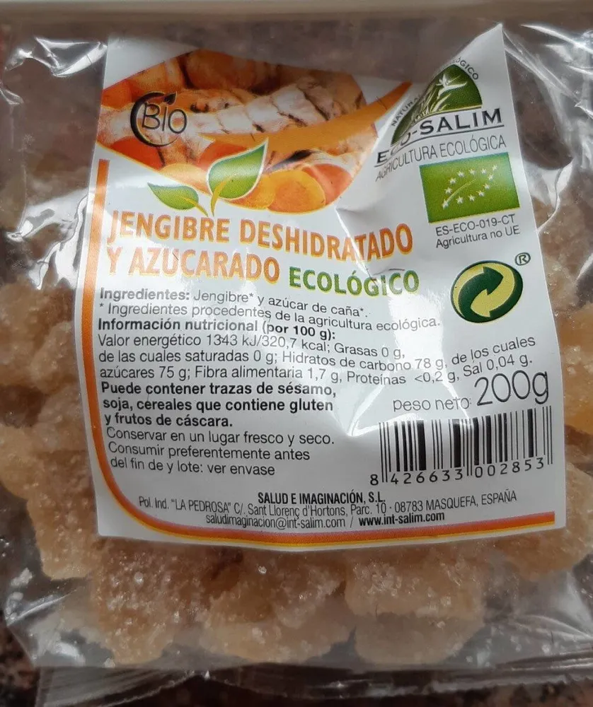 Jengibre deshidratado y azucarado ecologico