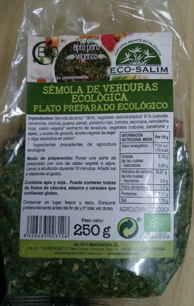 Semola de verduras ecológica