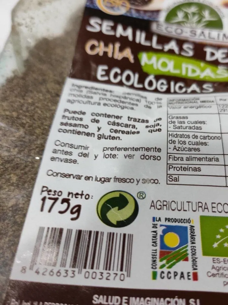 Semillas de chia molidas ecològicas