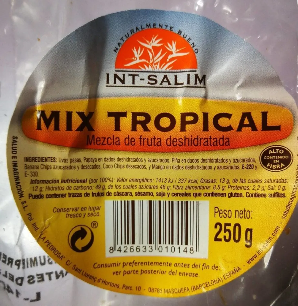 Mix tropical mezcla de fruta deshidratada