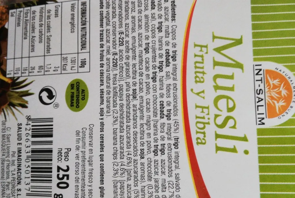 Muesli fruta y fibra