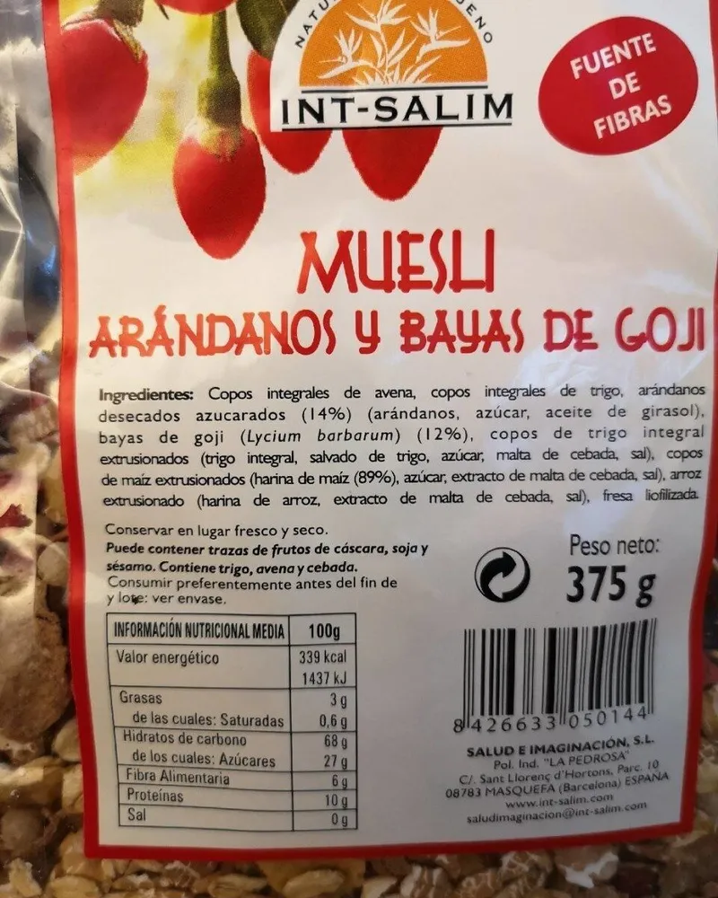 Muesli arándanos y bayas de goji