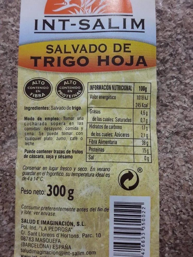 Salvado de trigo hoja